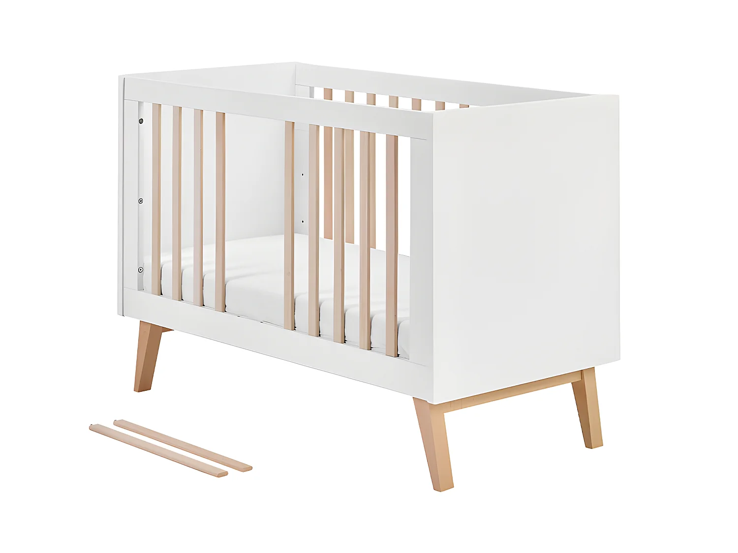 Chambre complète lit évolutif 60x120 commode à langer et armoire 3 portes Swing - Blanc et bois