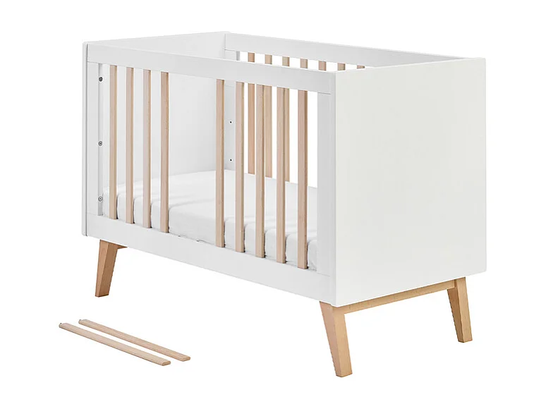 Chambre complète lit évolutif 60x120 commode à langer et armoire 3 portes Swing - Blanc et bois