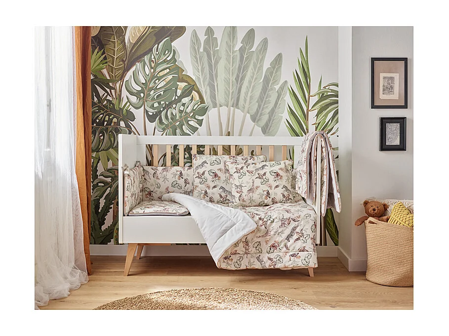 Chambre complète lit évolutif 60x120 commode à langer et armoire 3 portes Swing - Blanc et bois