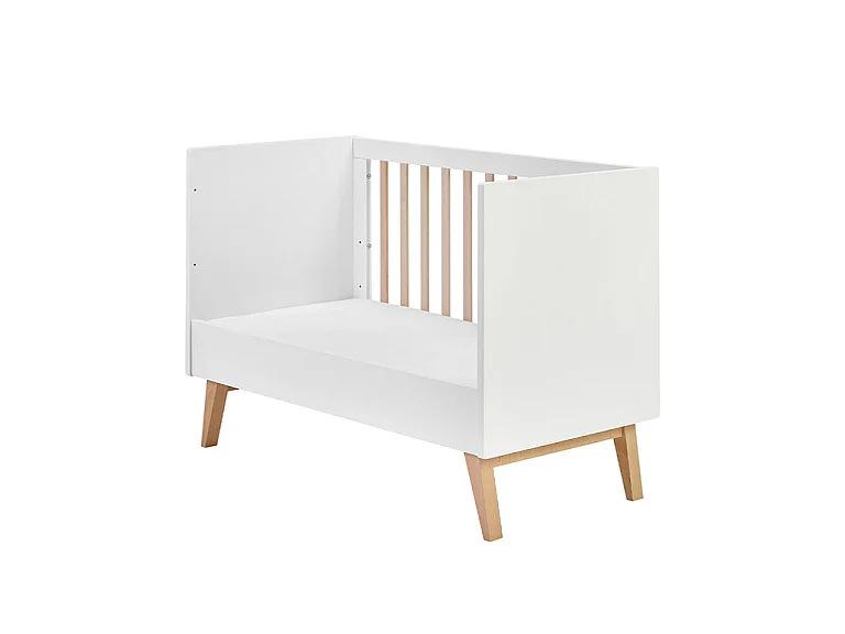 Chambre complète lit évolutif 60x120 commode à langer et armoire 3 portes Pinio Swing - Blanc et bois
