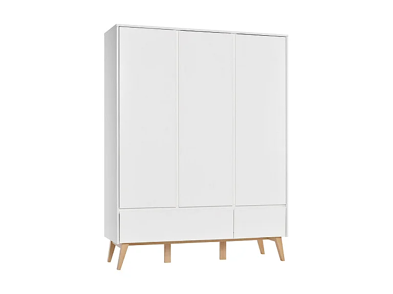 Chambre complète lit évolutif 60x120 commode à langer et armoire 3 portes Pinio Swing - Blanc et bois