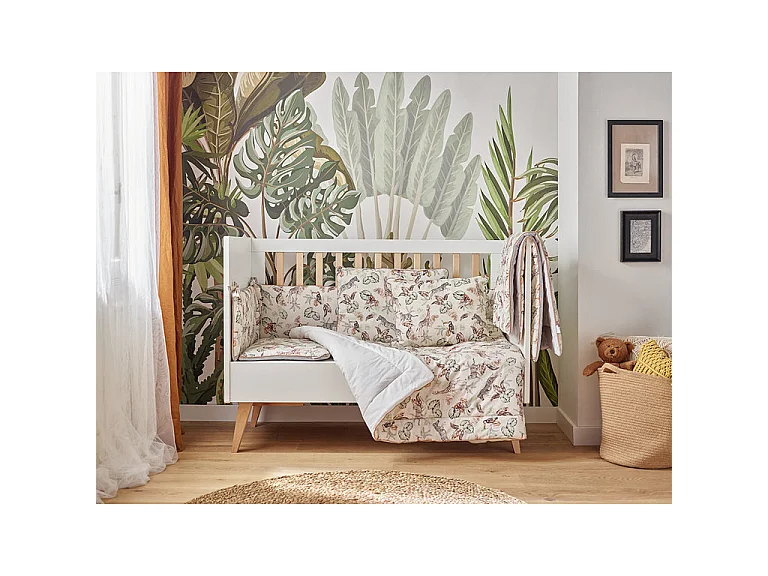 Chambre complète lit évolutif 60x120 commode à langer et armoire 3 portes Pinio Swing - Blanc et bois