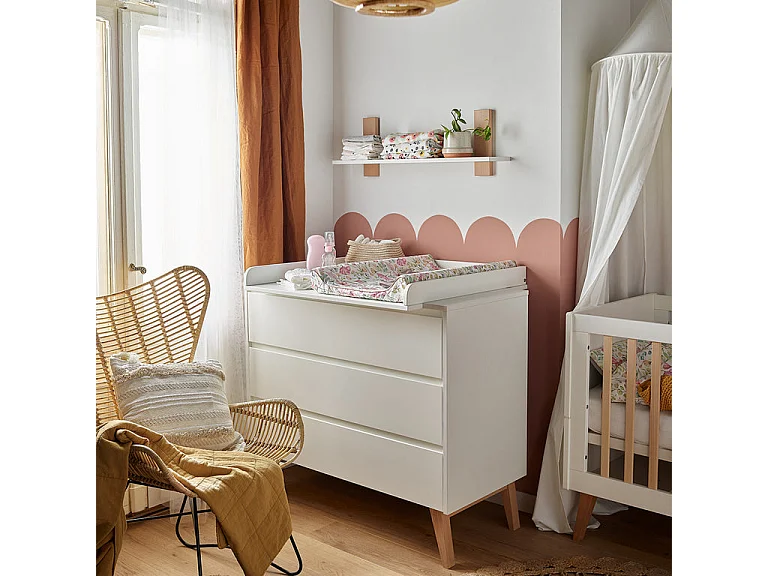 Chambre complète lit évolutif 60x120 commode à langer et armoire 3 portes Pinio Swing - Blanc et bois