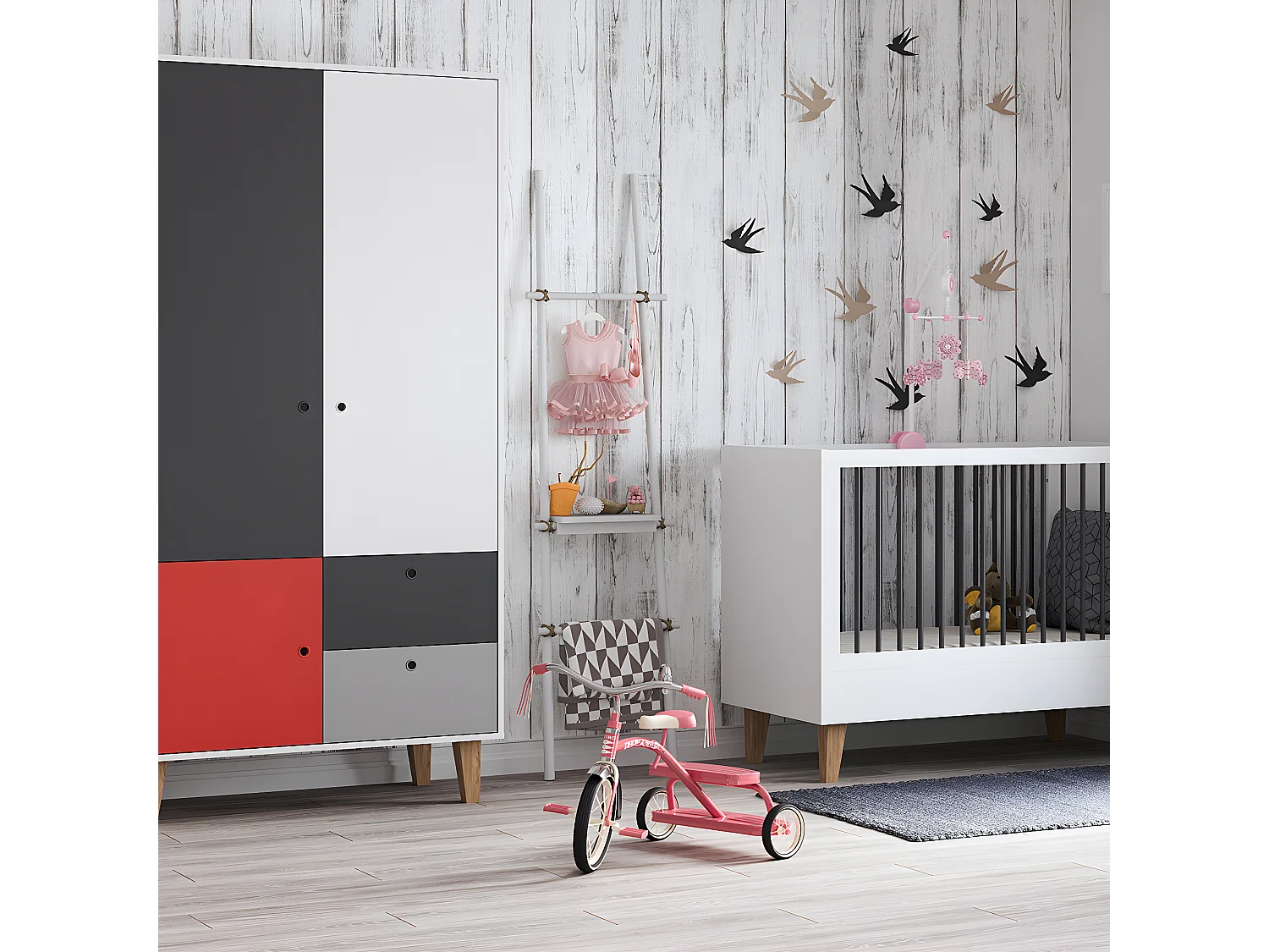 Lit bébé et Armoire Concept Rouge