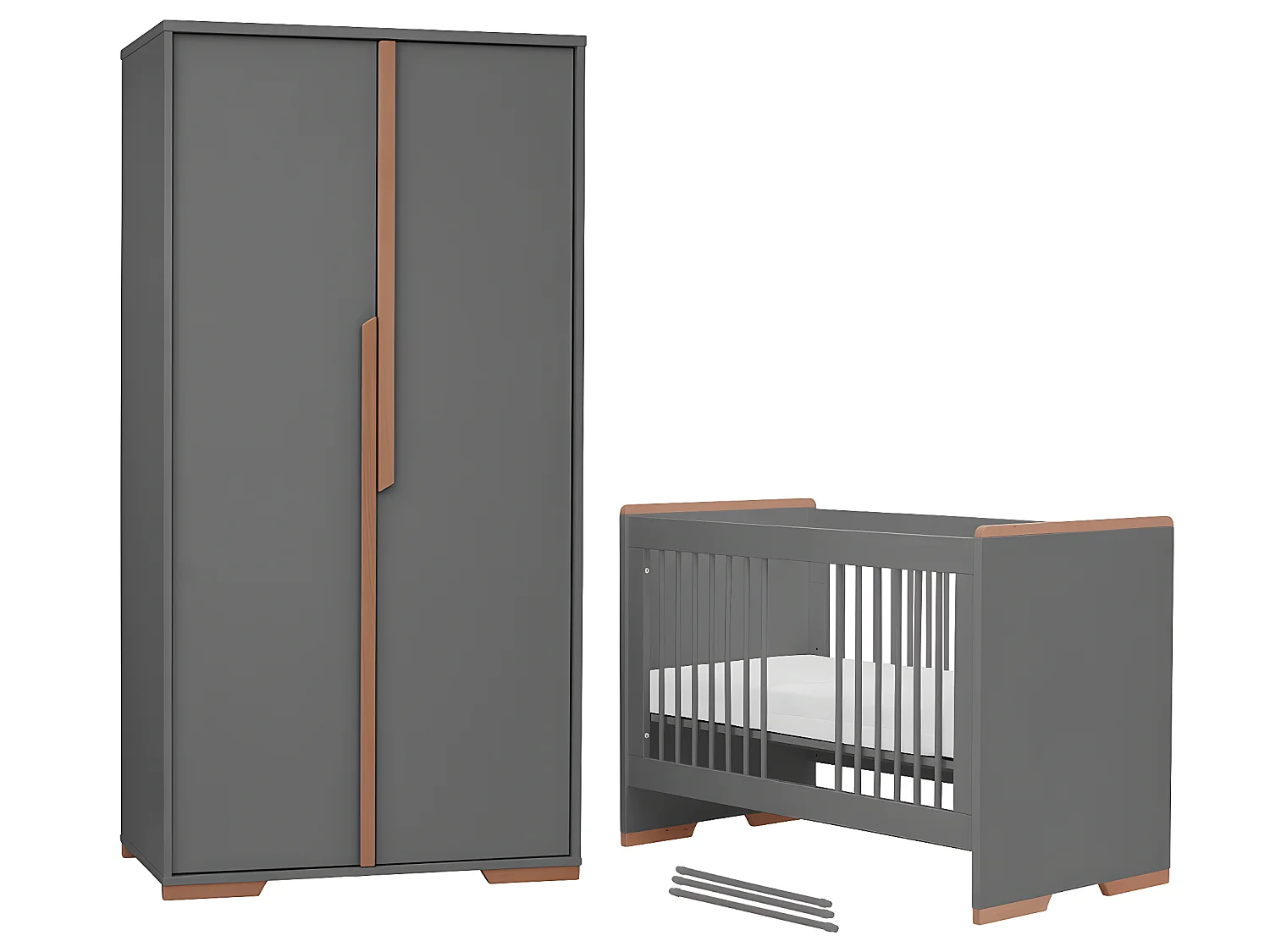 Lit bébé et Armoire Snap Gris et bois