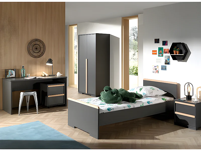Chambre Complète Enfant 5P "London II" Gris Anthracite