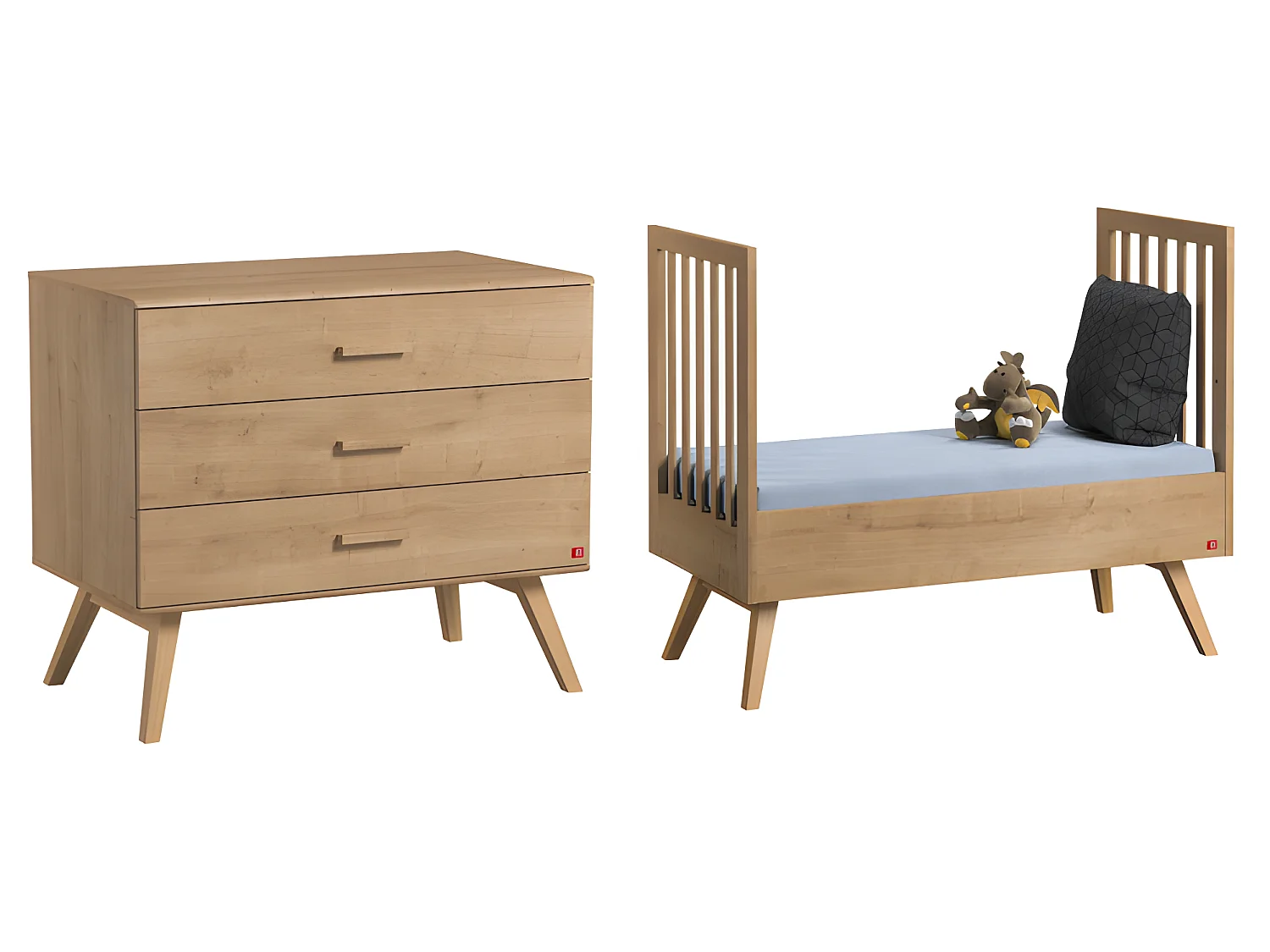 Lit bébé évolutif et Commode à langer Nautis Bois