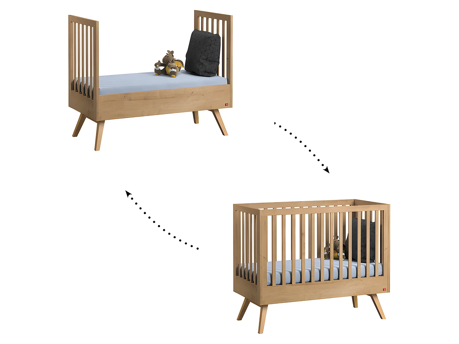 Lit bébé évolutif et Commode à langer Nautis Bois