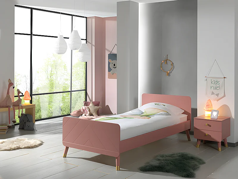 Pack - Lit Enfant & Chevet "Billy" 90x200cm Rose