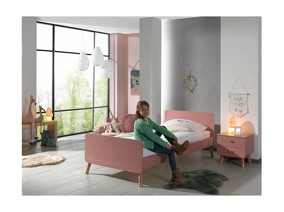 Pack - Lit Enfant & Chevet "Billy" 90x200cm Rose