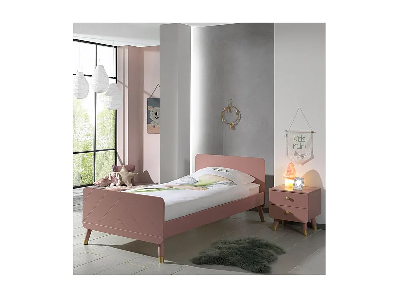 Pack - Lit Enfant & Chevet "Billy" 90x200cm Rose
