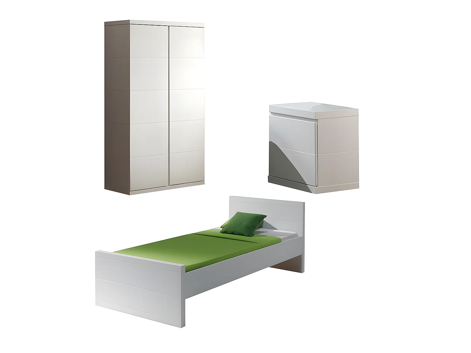 Pack - Lit Enfant, Chevet & Armoire "Lara" 90x200cm Blanc