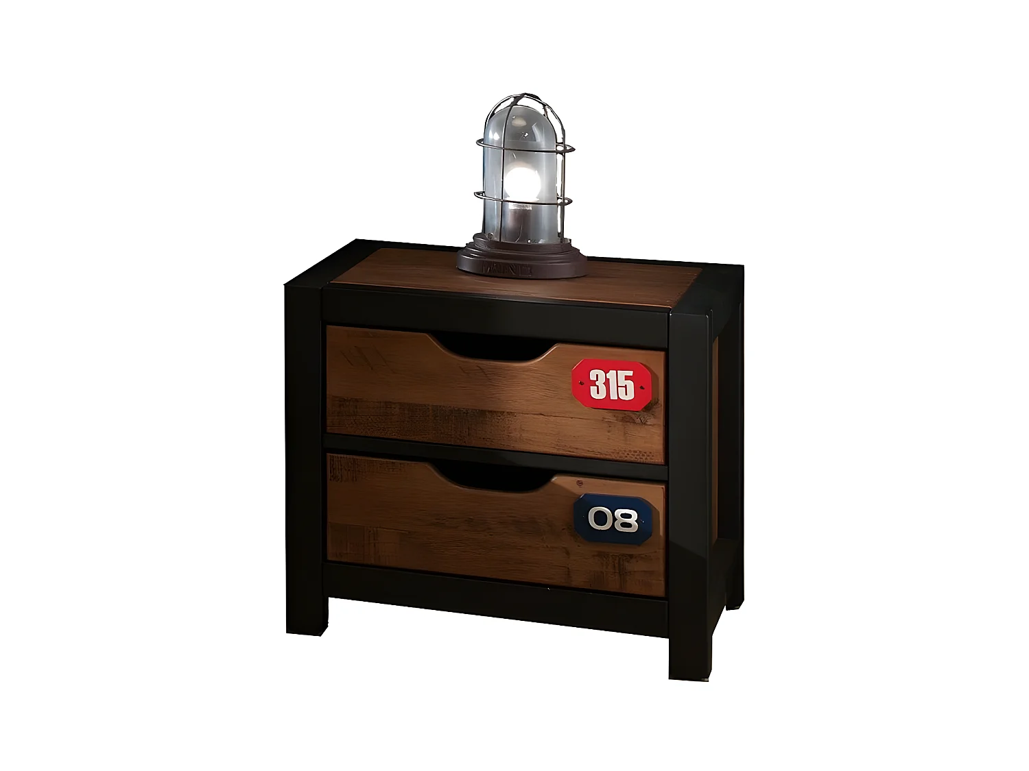 Pack - Lit Enfant, Sommier & Chevet "Alex" 90x200cm Marron & Noir