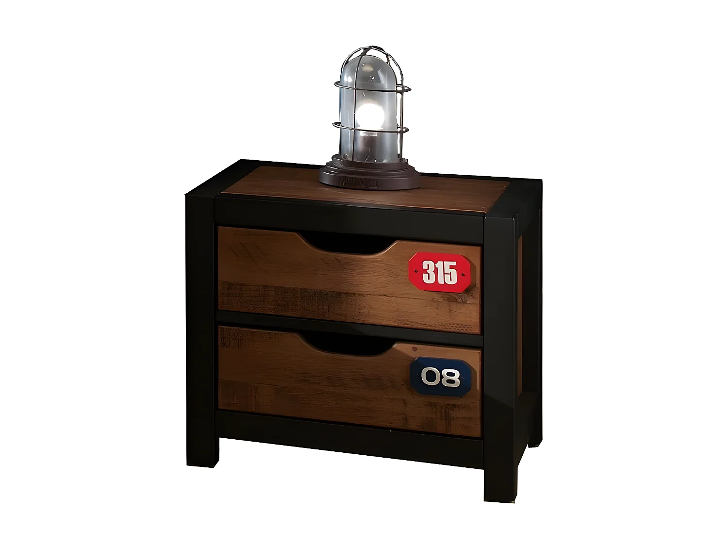 Pack - Lit Enfant, Sommier & Chevet "Alex" 90x200cm Marron & Noir