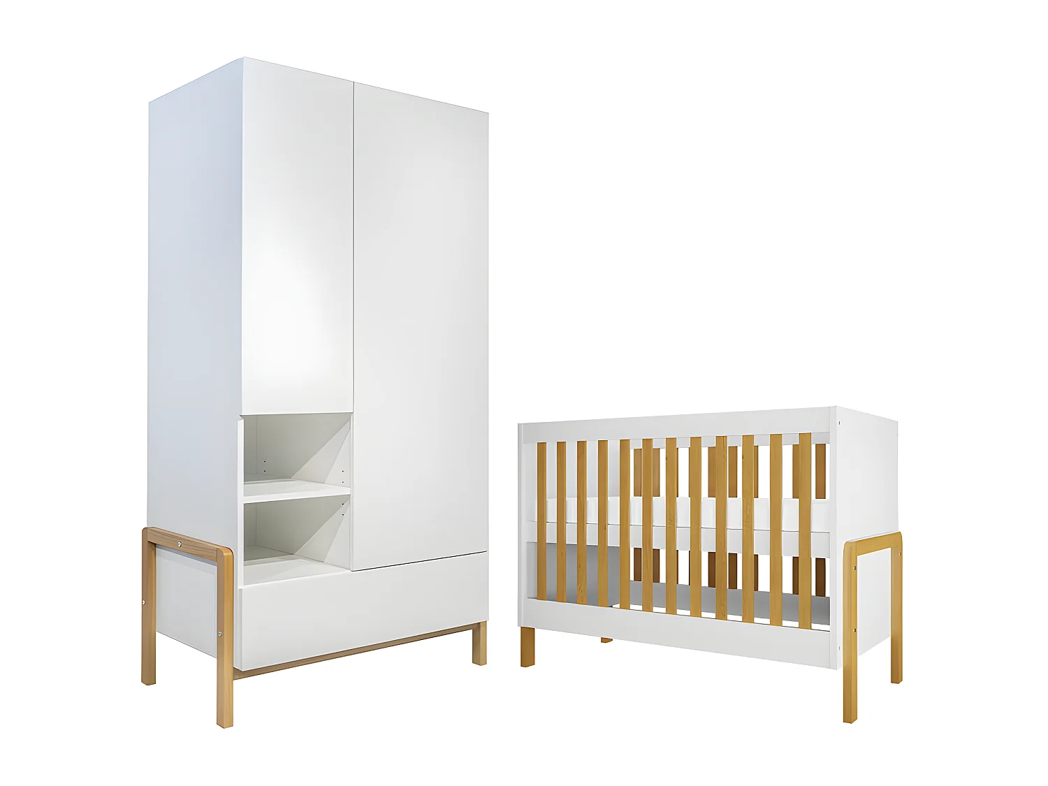 Lit bébé 60x120 et armoire 2 portes Victor - Blanc et Chêne