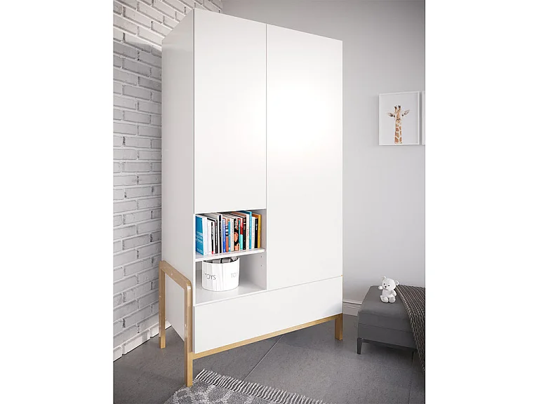 Lit bébé 60x120 et armoire 2 portes Kocot Kids Victor - Blanc et Chêne
