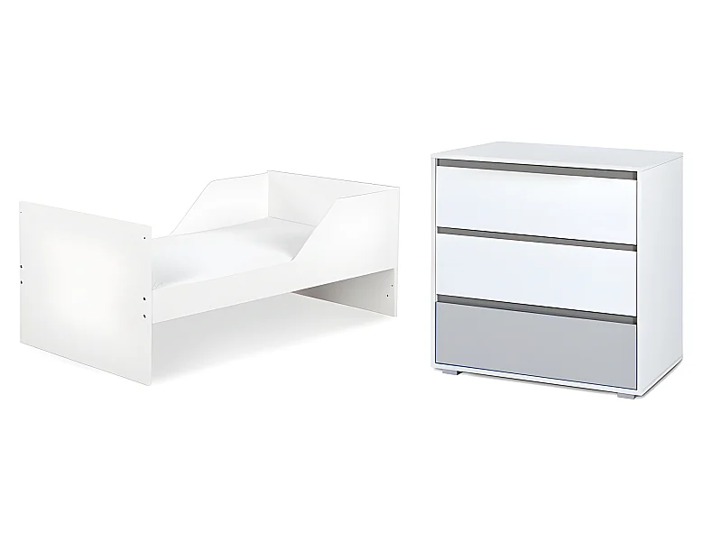 Lit bébé évolutif et commode à langer LittleSky by Klups Dalia - Blanc