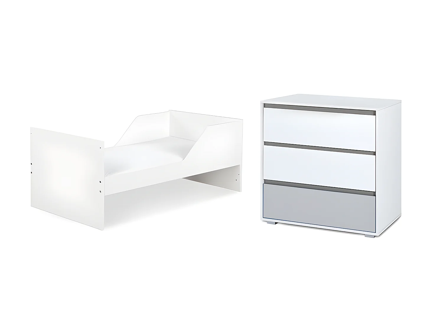 Lit bébé évolutif et commode à langer LittleSky by Klups Dalia - Blanc