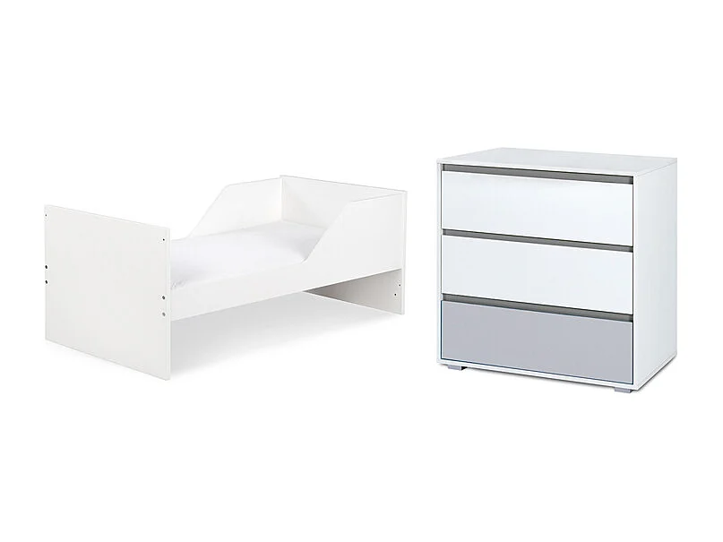 Lit bébé évolutif et commode à langer LittleSky by Klups Dalia - Blanc