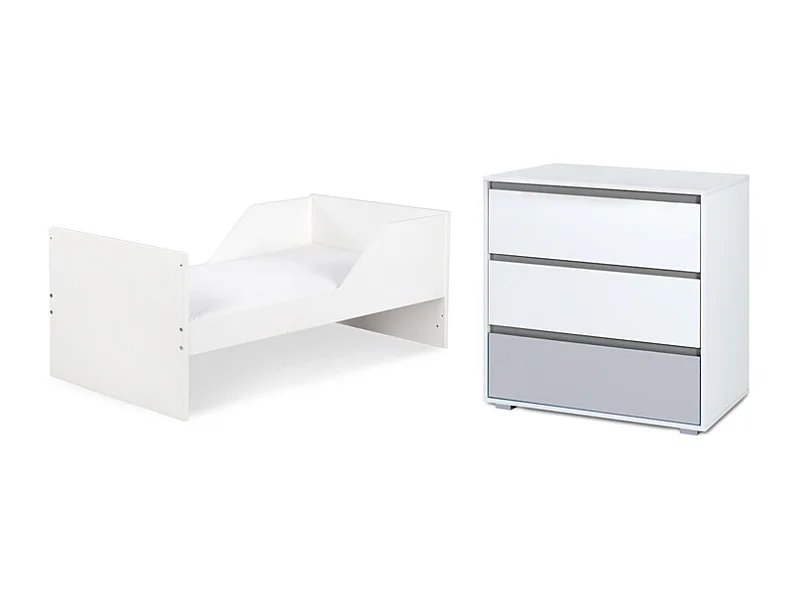 Lit bébé évolutif et commode à langer LittleSky by Klups Dalia - Blanc