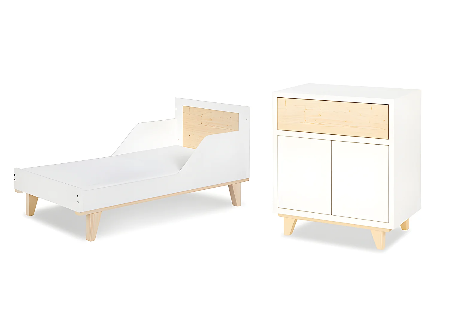 Lit bébé évolutif et Commode à langer LittleSky by Klups Lydia - Blanc