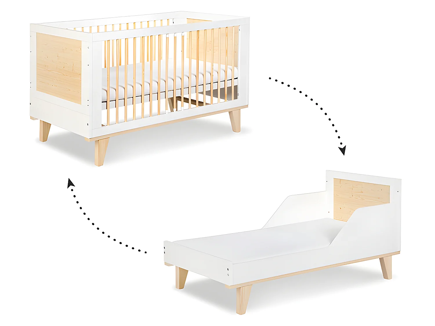 Lit bébé évolutif et Commode à langer LittleSky by Klups Lydia - Blanc