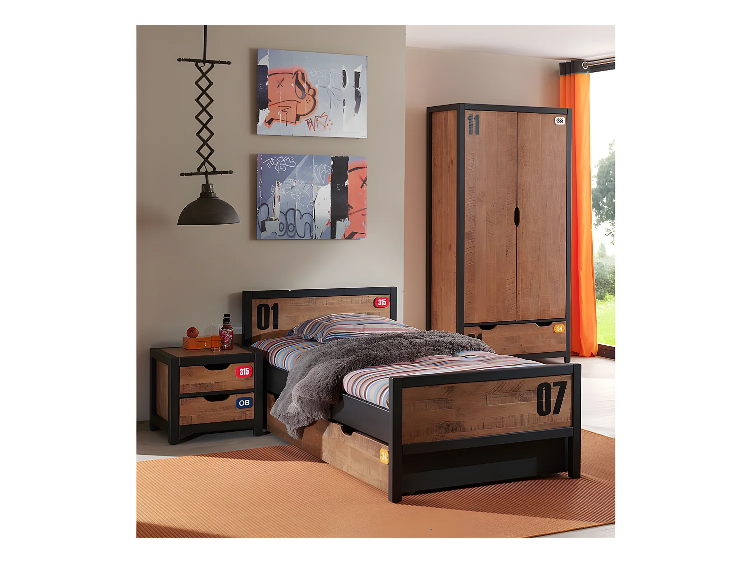 Chambre Complète Enfant 5 Pièces "Alex" Marron & Noir