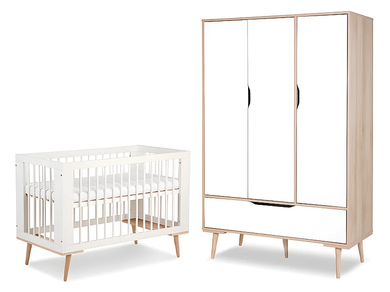 Lit bébé 60x120 et armoire 3 portes LittleSky by Klups Sofie Blanc