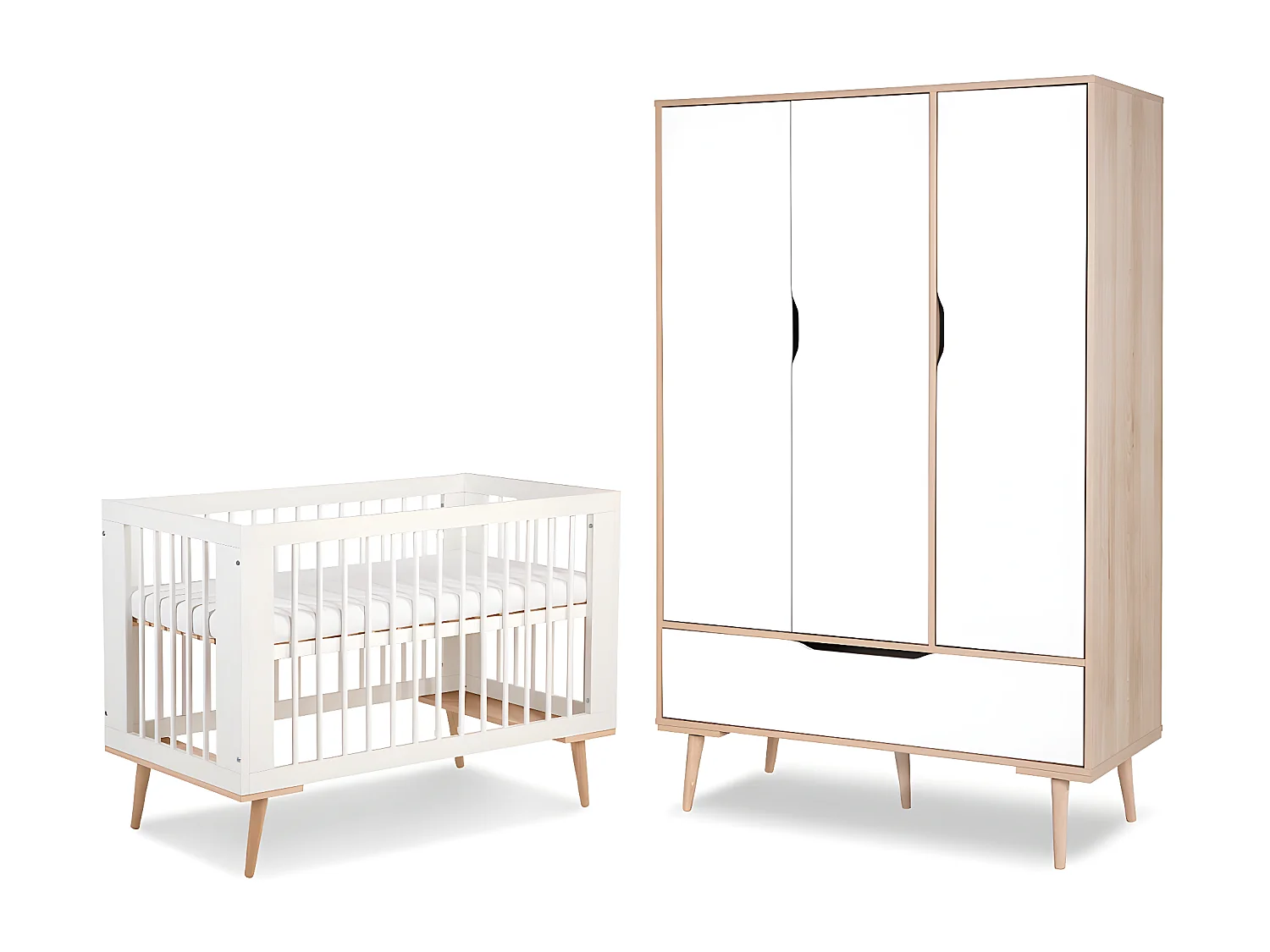 Lit bébé 60x120 et armoire 3 portes LittleSky by Klups Sofie Blanc