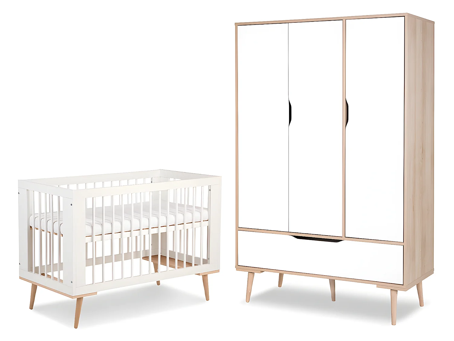 Lit bébé 60x120 et armoire 3 portes LittleSky by Klups Sofie Blanc
