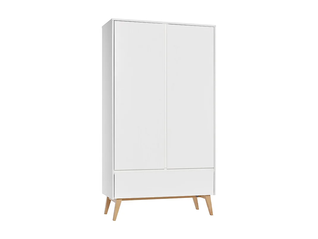 Lit évolutif 70x140 et armoire 2 portes Swing - Blanc et bois