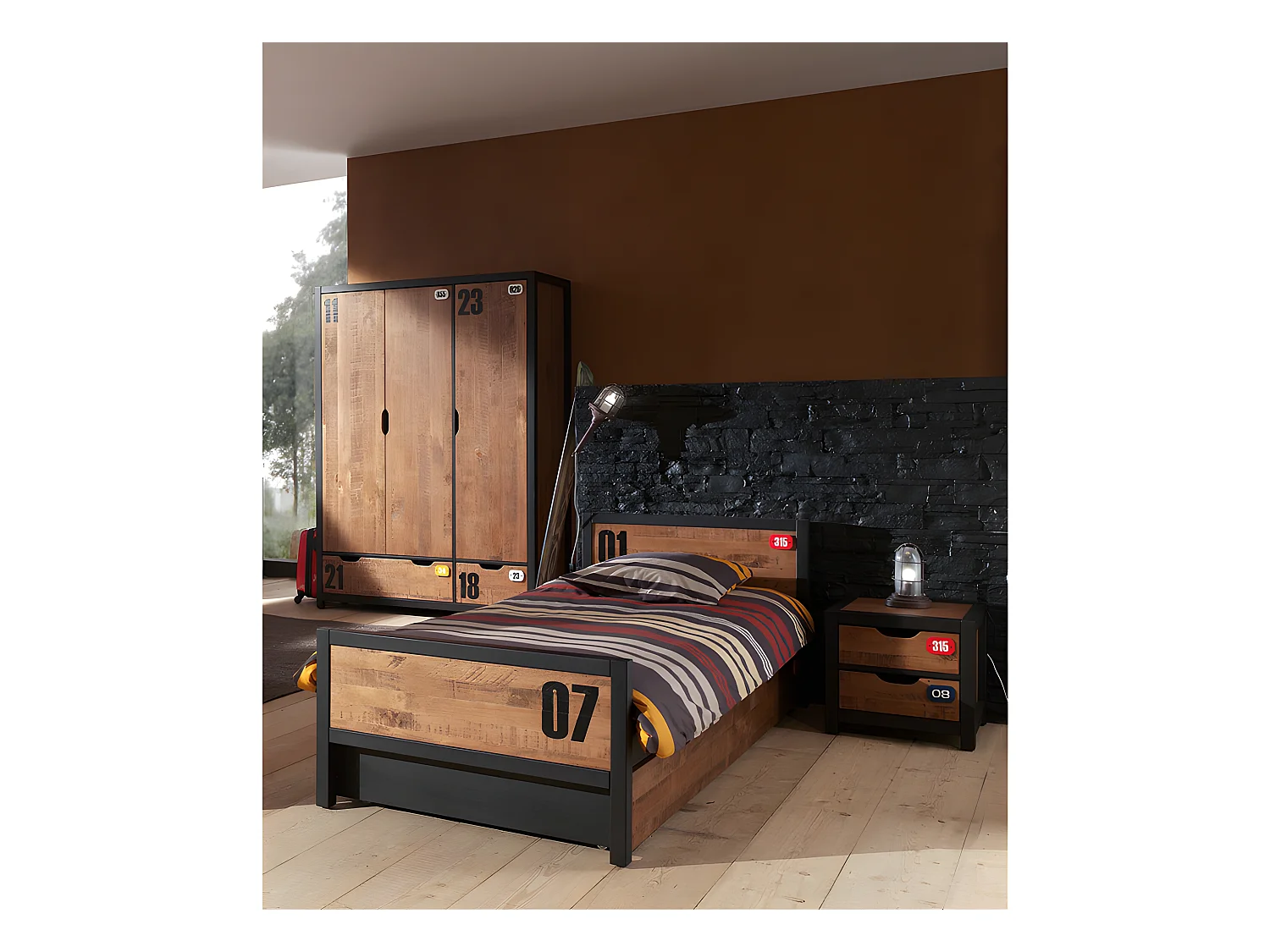 Chambre Complète Enfant 5P "Alex II" Marron & Noir