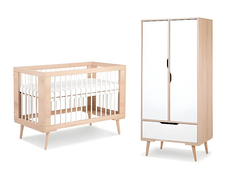 Lit bébé et Armoire LittleSky by Klups Sofie Hêtre et Blanc