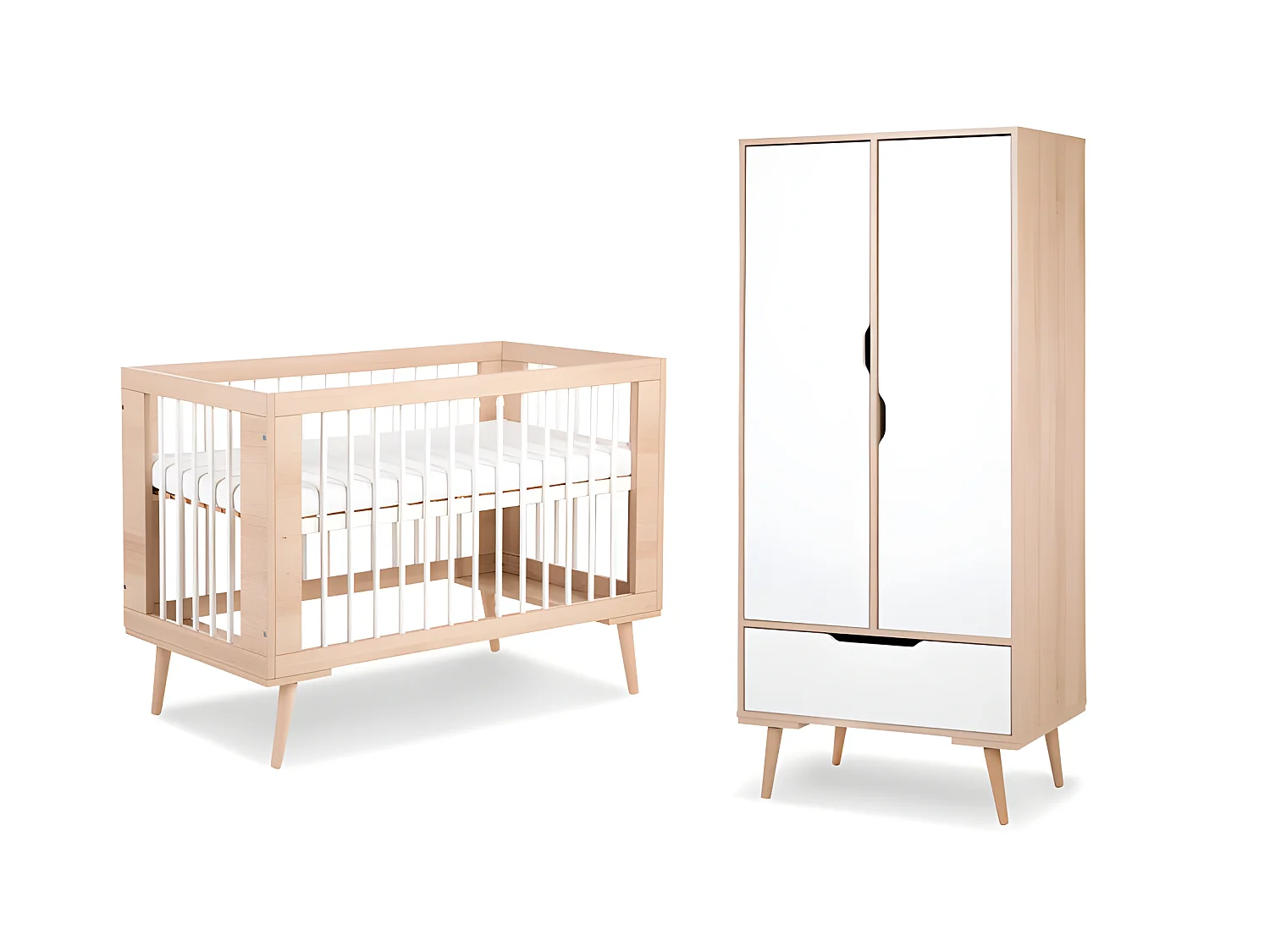 Lit bébé et Armoire LittleSky by Klups Sofie Hêtre et Blanc