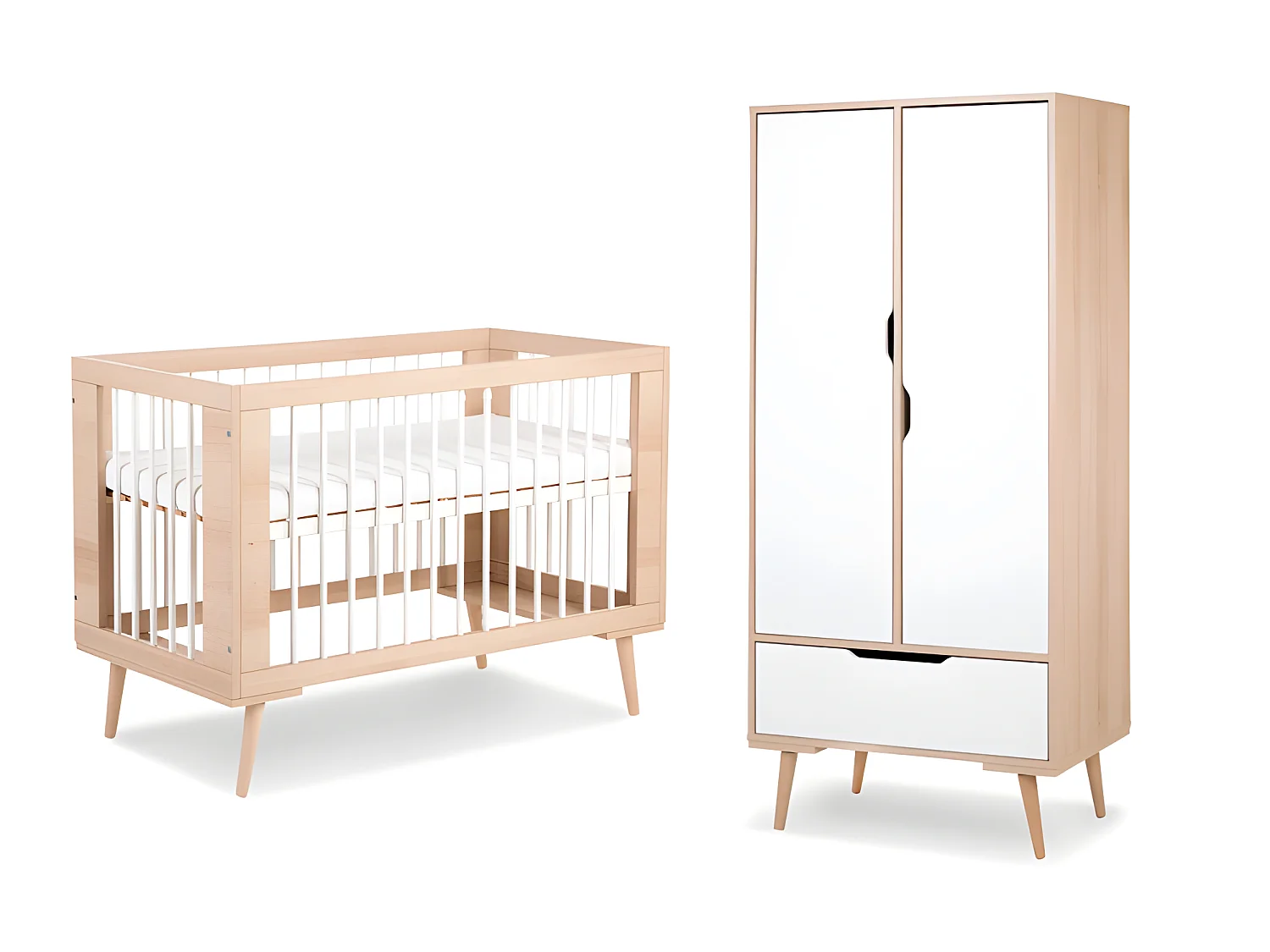 Lit bébé et Armoire LittleSky by Klups Sofie Hêtre et Blanc