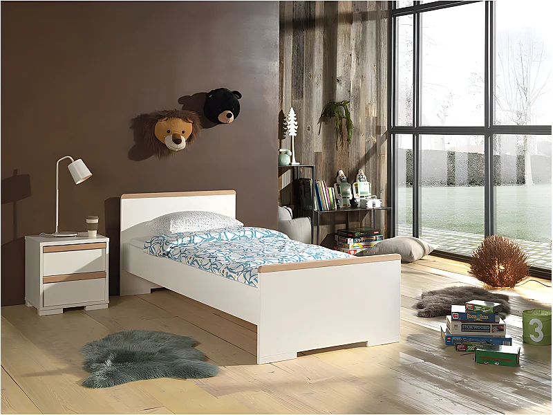 Pack - Lit Enfant & Chevet "London" 90x200cm Blanc