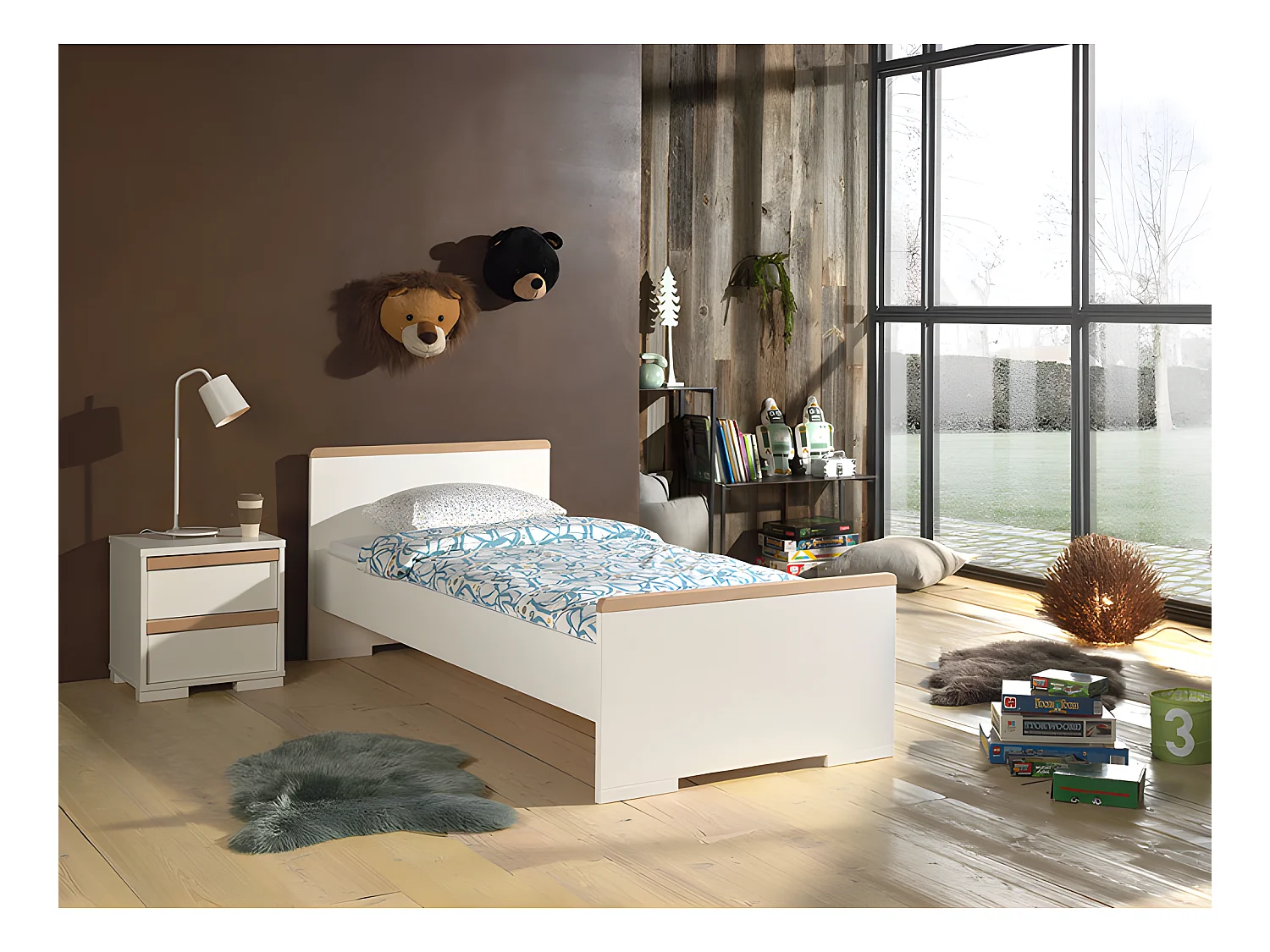 Pack - Lit Enfant & Chevet "London" 90x200cm Blanc