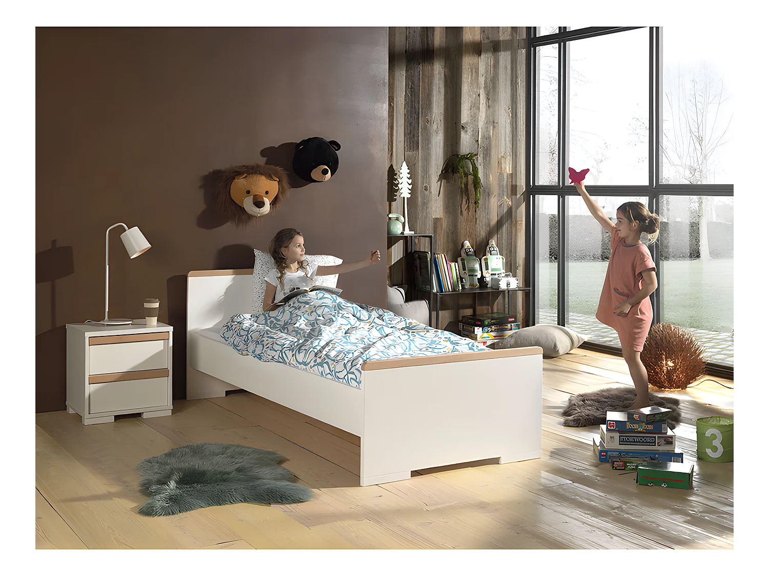 Pack - Lit Enfant & Chevet "London" 90x200cm Blanc
