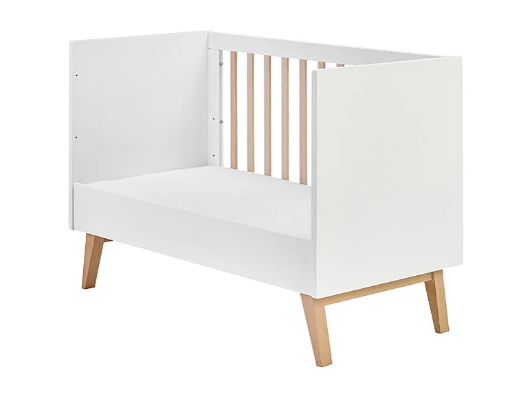 Lit évolutif 60x120 et commode 4 tiroirs 1 porte Swing - Blanc et bois