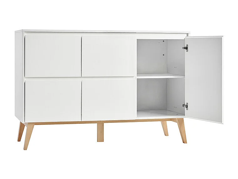 Lit évolutif 60x120 et commode 4 tiroirs 1 porte Swing - Blanc et bois