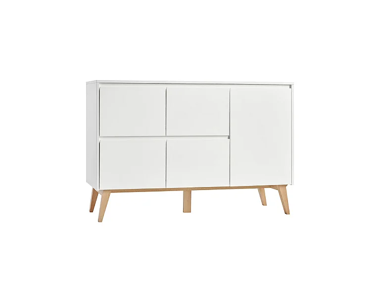 Lit évolutif 60x120 et commode 4 tiroirs 1 porte Pinio Swing - Blanc et bois
