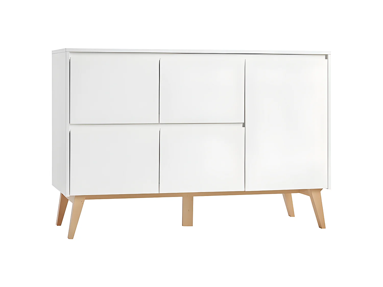 Lit évolutif 60x120 et commode 4 tiroirs 1 porte Swing - Blanc et bois