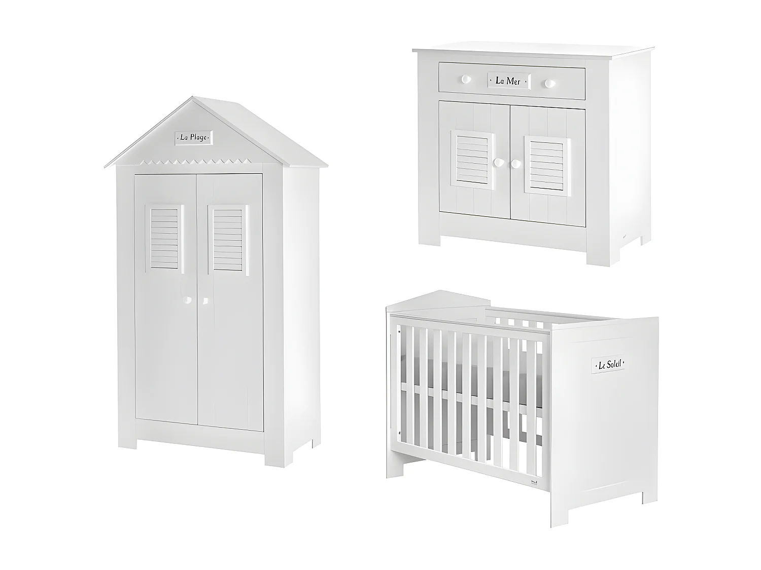 Chambre complète lit bébé - commode à langer - armoire Marsylia MDF Blanc