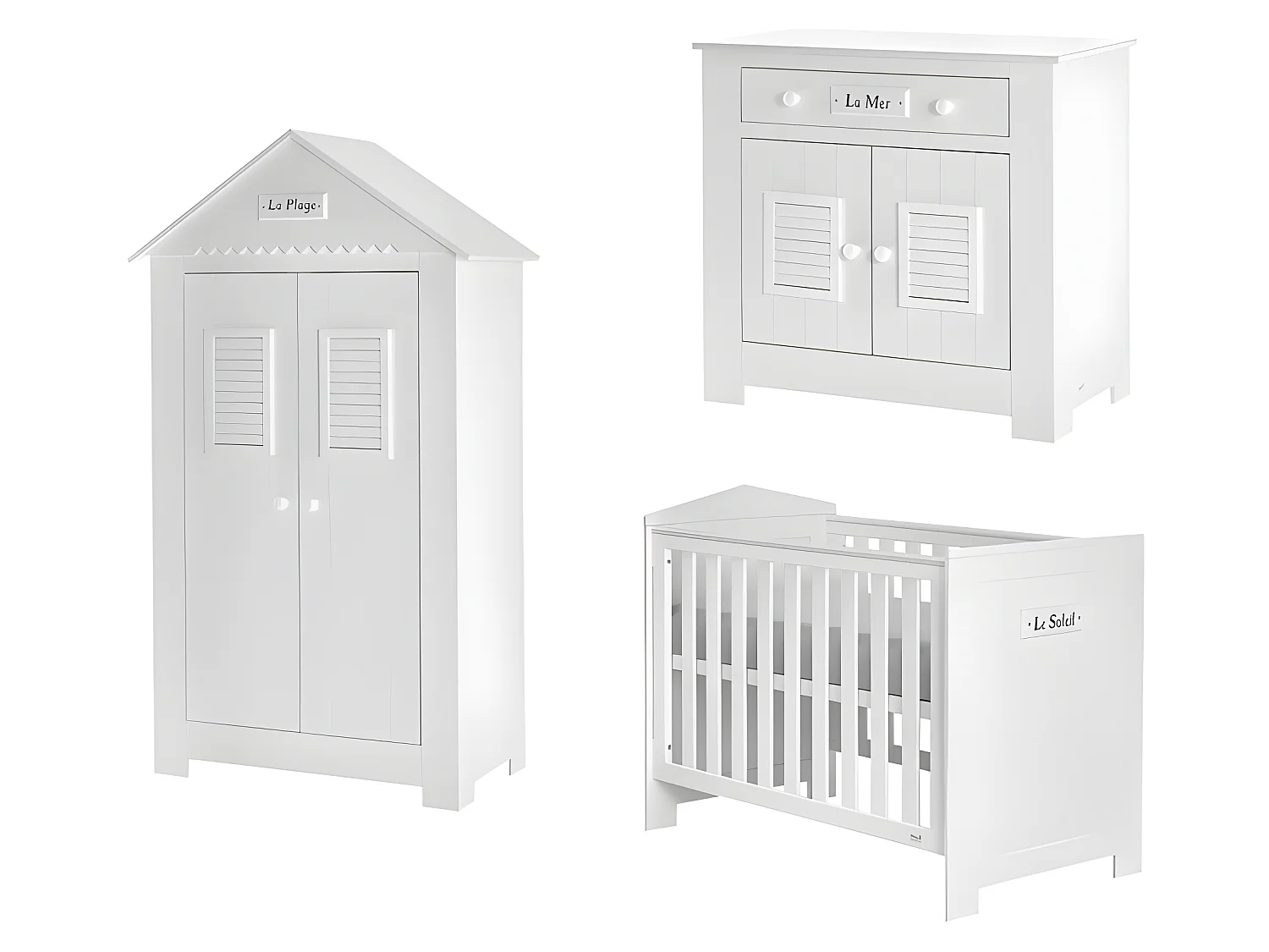 Chambre complète lit bébé - commode à langer - armoire Marsylia MDF Blanc