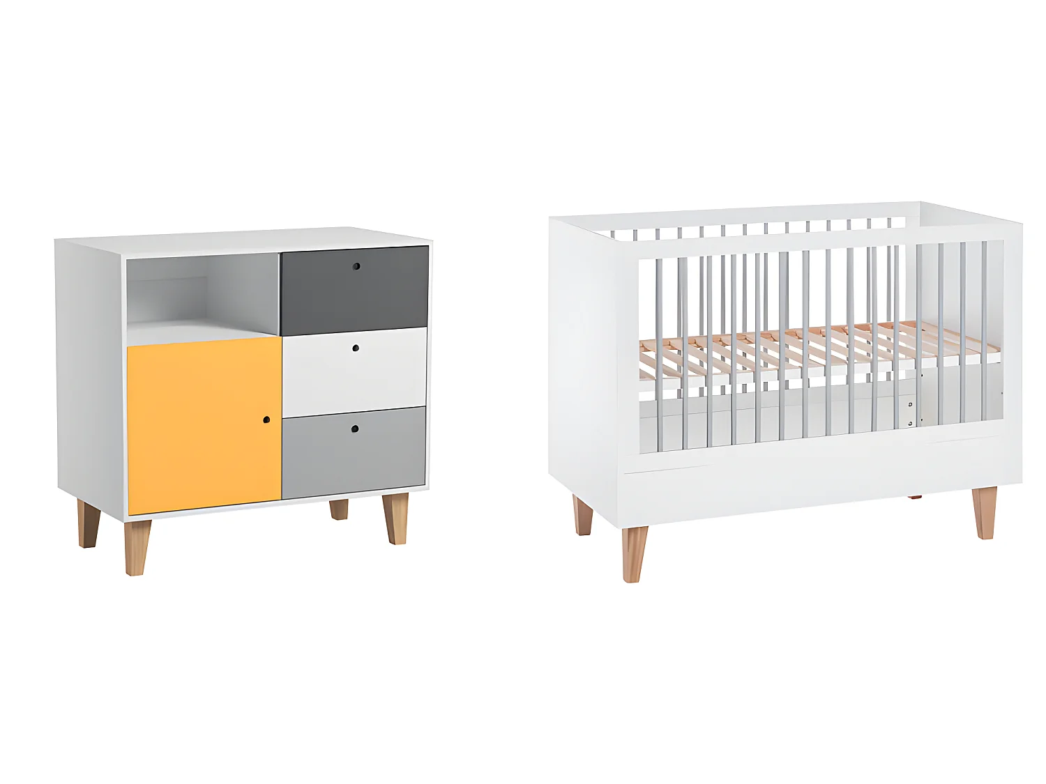 Lit bébé et Commode à langer Concept Jaune