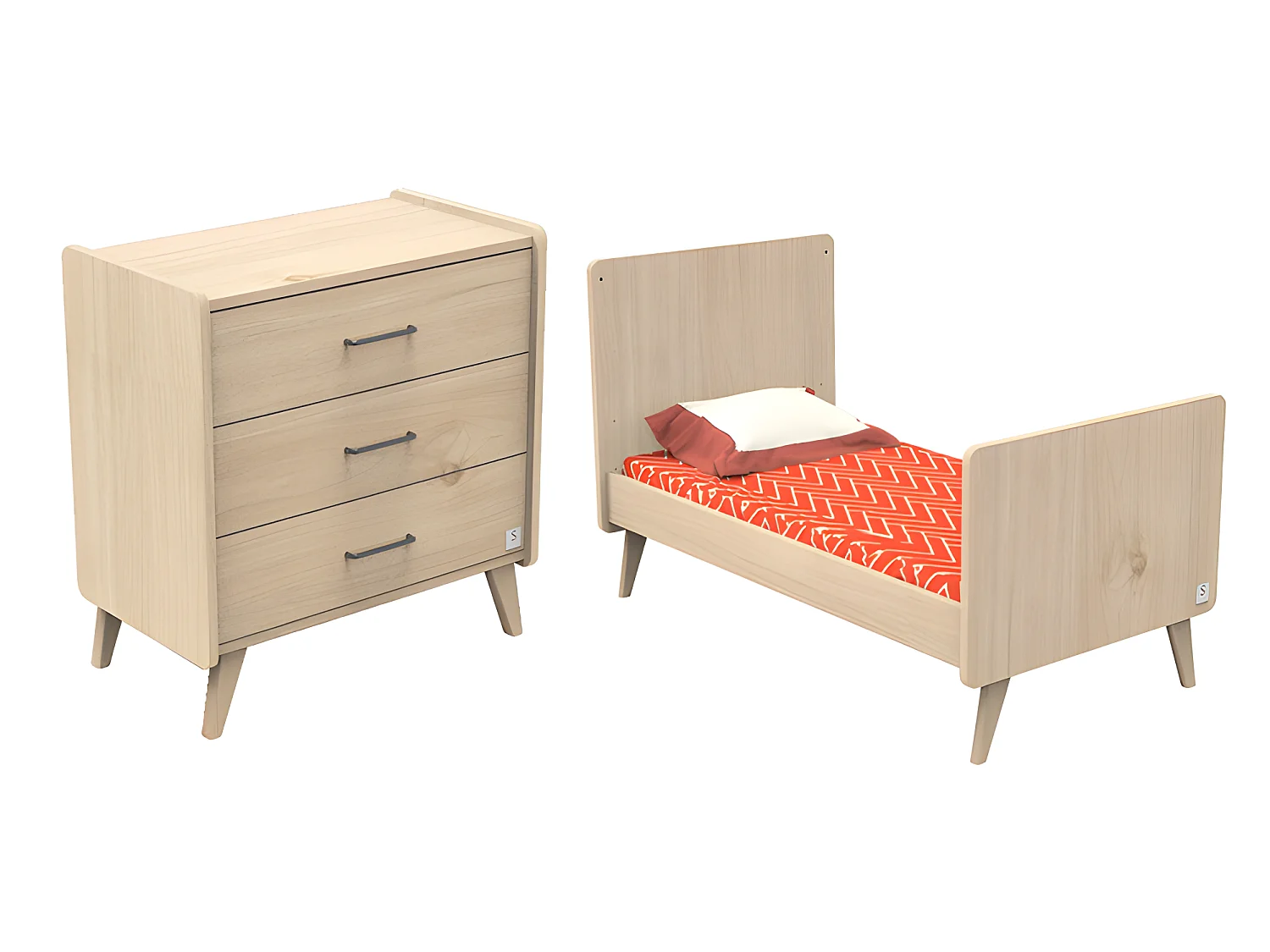 Lit bébé évolutif et commode 3 tiroirs Arty Bois