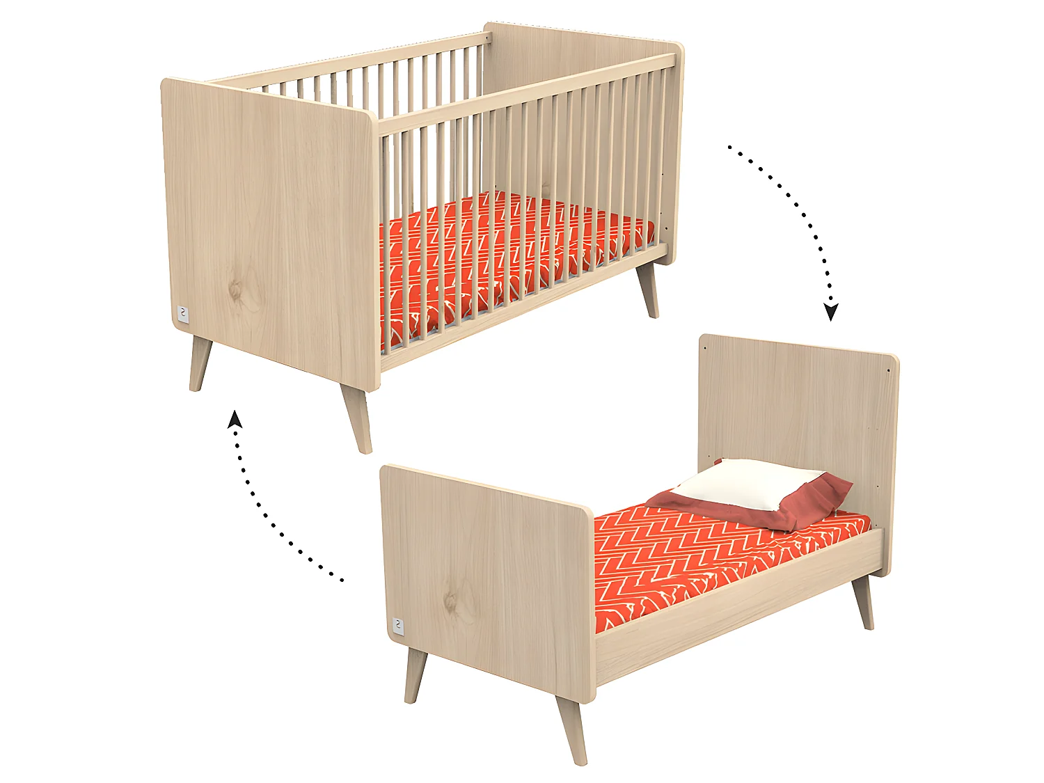 Lit bébé évolutif et commode 3 tiroirs Arty Bois