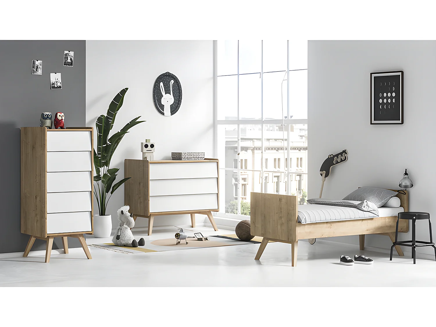 Chambre complète lit bébé évolutif - commode à langer - chiffonnier Vintage Bois Blanc