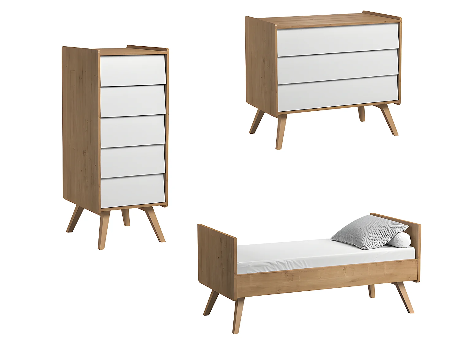 Chambre complète lit bébé évolutif - commode à langer - chiffonnier Vintage Bois Blanc