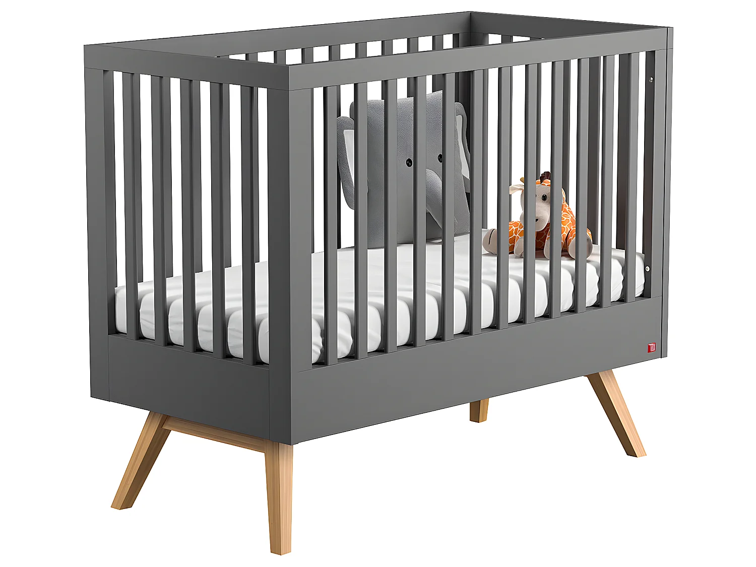 Lit bébé et Armoire Nature Gris